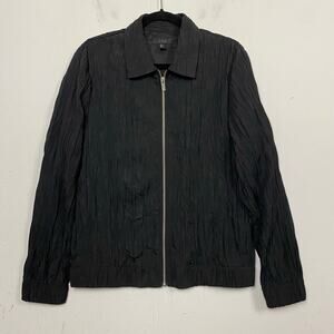 COS Black Crinkle Fabric Full Zip Collar Lightweight Jacket Size Medium